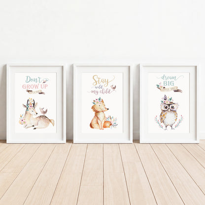 Woodland Friends - Set of 3 - Printed Wall Art