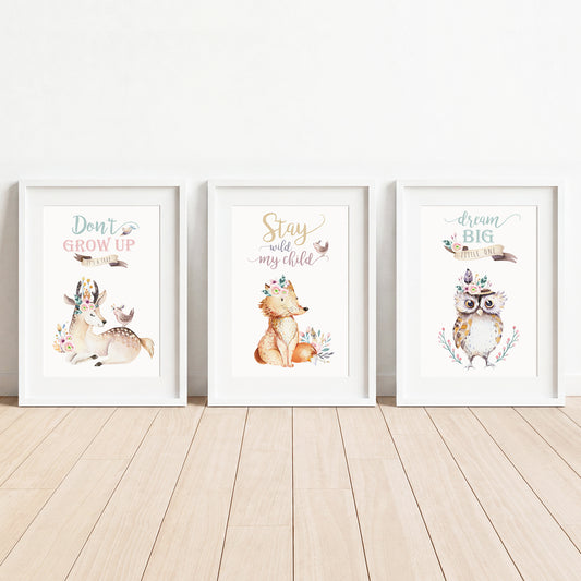 Woodland Friends - Set of 3 - Printed Wall Art