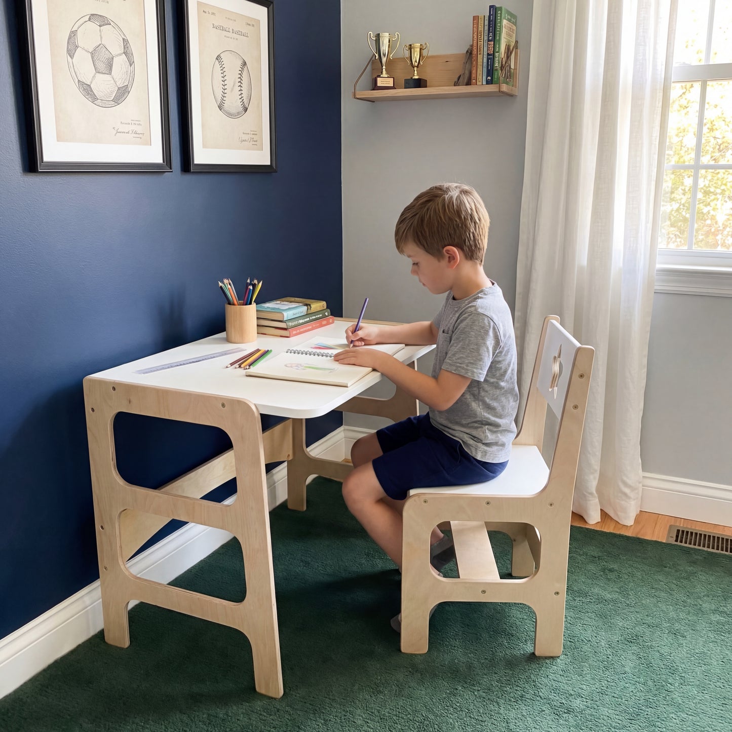 Kids Desk and Chair Set – White - 5-10 Years+