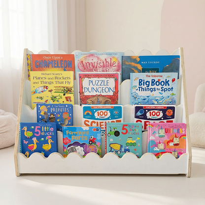 Kids Scallop Floor Bookshelf – WHITE | Montessori | Kids Bookshelf