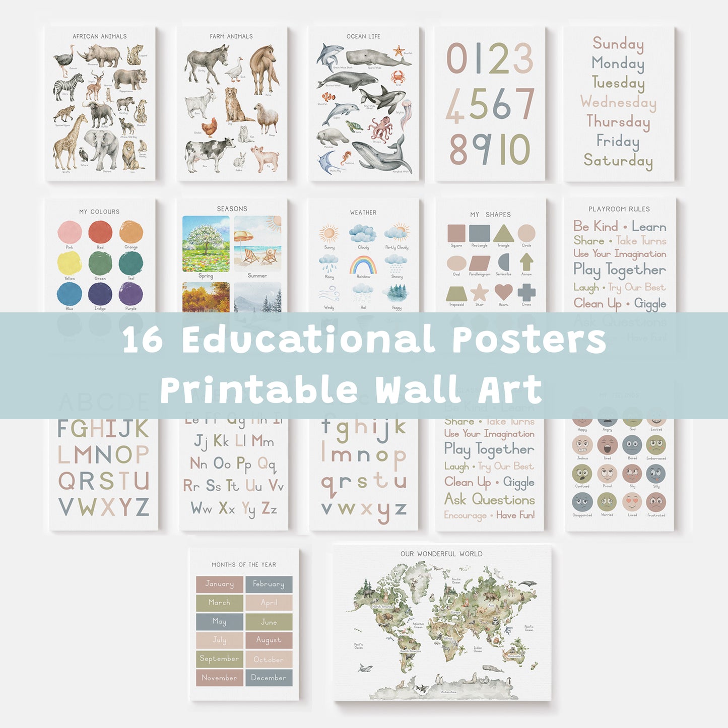 Educational Bundle - 16 Posters - Printable Wall Art - Instant Download