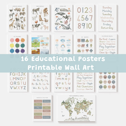 Educational Bundle - 16 Posters - Printable Wall Art - Instant Download