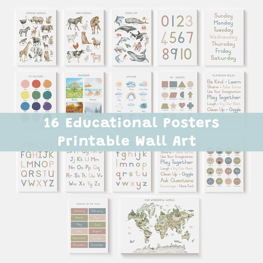 Educational Bundle - 16 Posters - Printable Wall Art - Instant Download