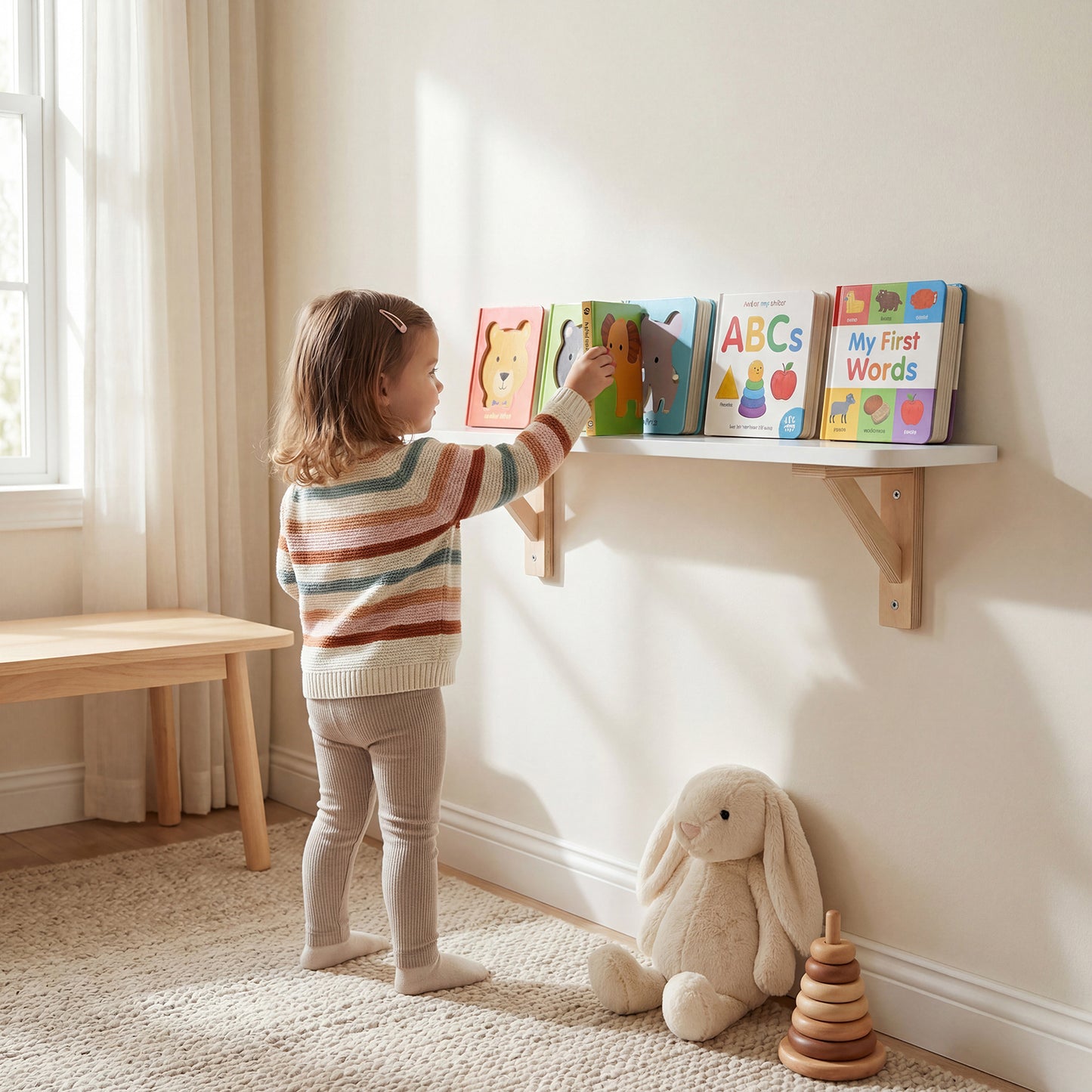 Nova Kids Wall Bookshelf – White Front-Facing Book Display