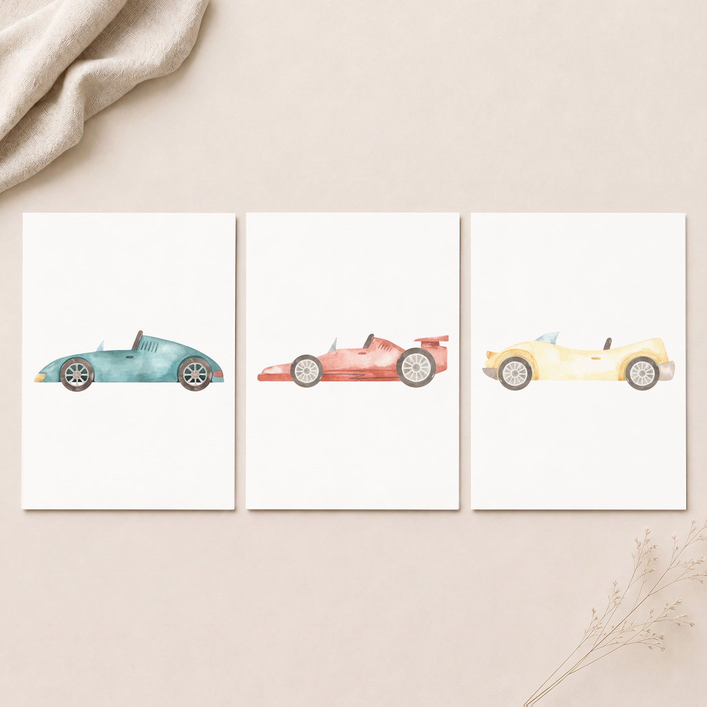 Little Racer - Set of 3 - Printed Wall Art