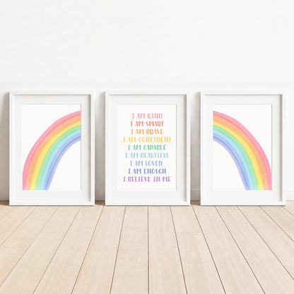Rainbow Affirmations - Set of 3 - Printed Wall Art