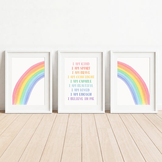 Rainbow Affirmations - Set of 3 - Printed Wall Art