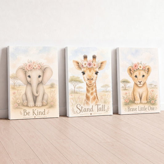 Little Safari Bloom - Set of 3 - Printed Wall Art