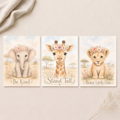 Little Safari Bloom - Set of 3 - Printed Wall Art
