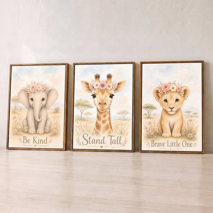 Little Safari Bloom - Set of 3 - Printed Wall Art