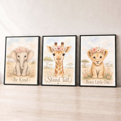 Little Safari Bloom - Set of 3 - Printed Wall Art