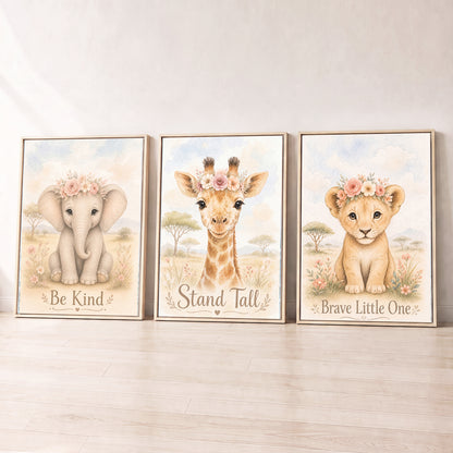 Little Safari Bloom - Set of 3 - Printed Wall Art
