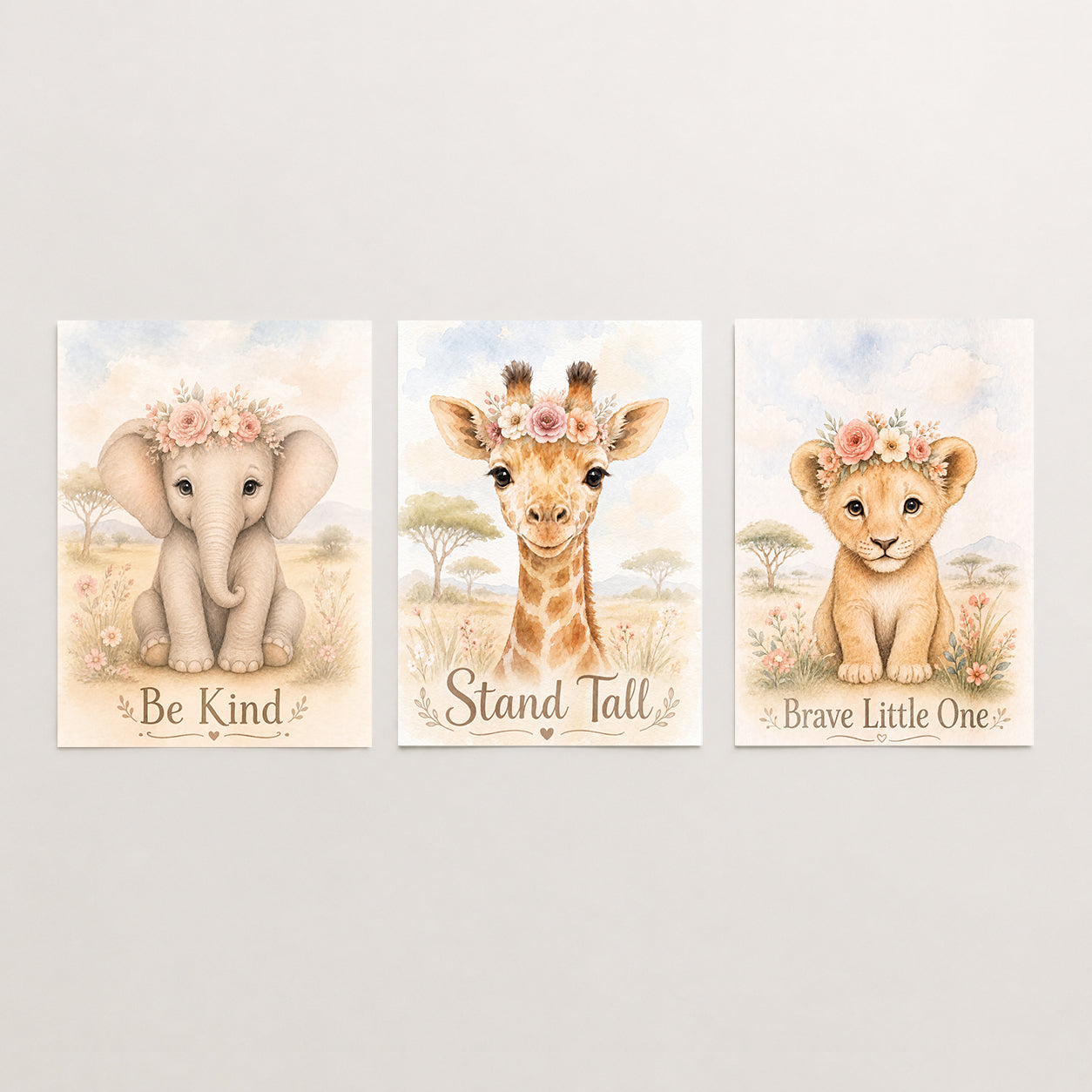 Little Safari Bloom - Set of 3 - Printed Wall Art