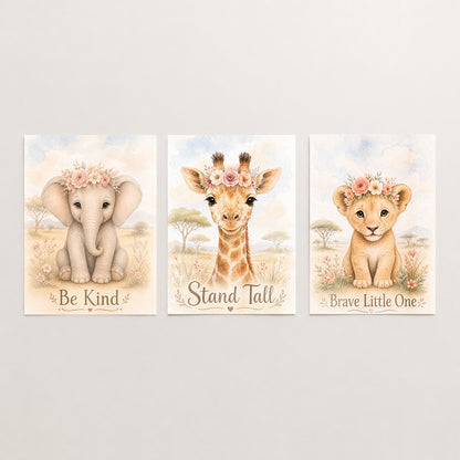 Little Safari Bloom - Set of 3 - Printed Wall Art