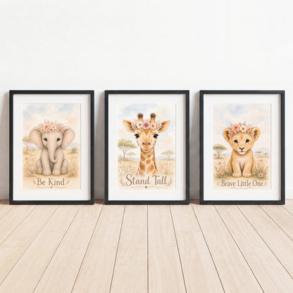 Little Safari Bloom - Set of 3 - Printed Wall Art