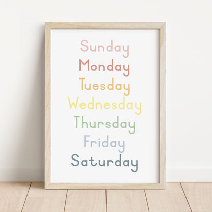 Weekdays - Printable Wall Art - Instant Download