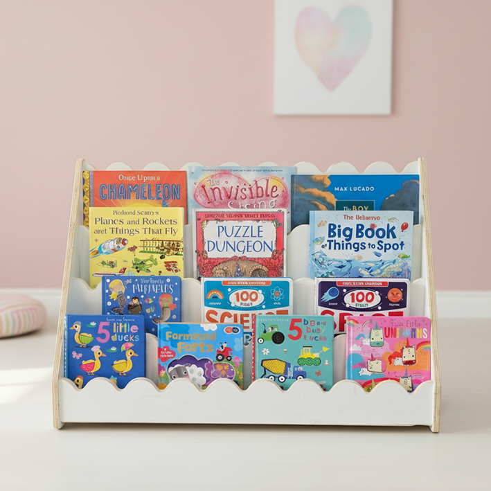Kids Scallop Floor Bookshelf – WHITE | Montessori | Kids Bookshelf