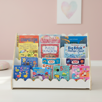 Kids Scallop Floor Bookshelf – WHITE | Montessori | Kids Bookshelf
