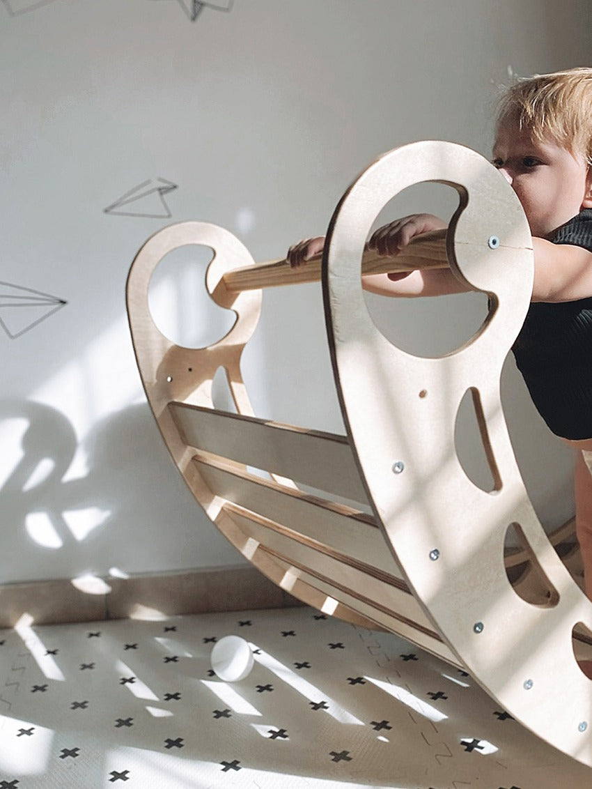 XXL Wooden Climbing Arch & Rocker | Montessori Indoor Climber