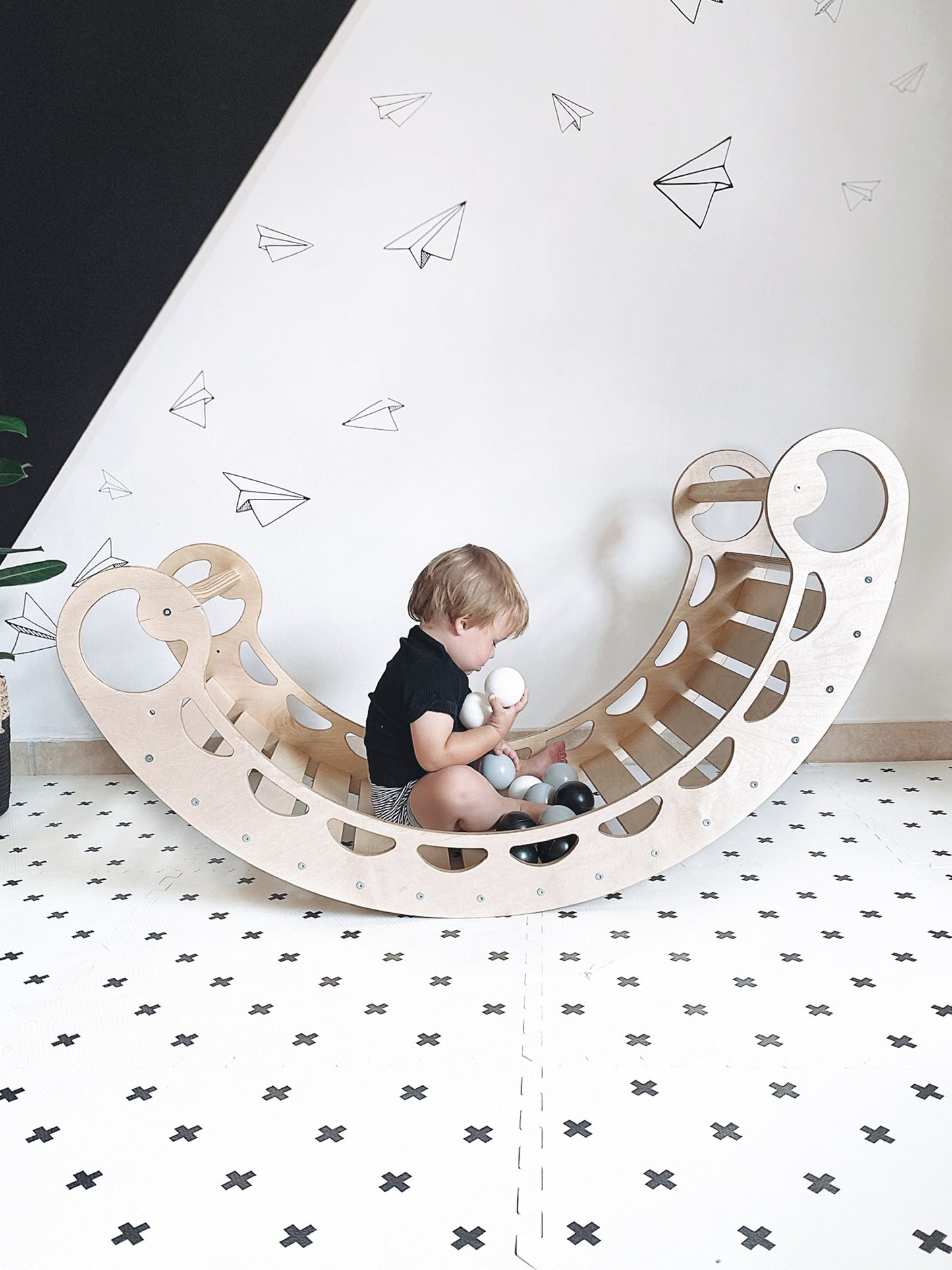 XXL Wooden Climbing Arch & Rocker | Montessori Indoor Climber
